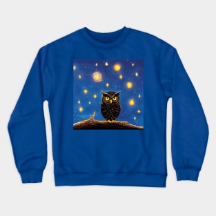 Owl in a blue night sky Crewneck Sweatshirt